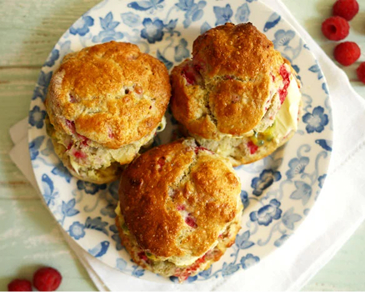 Scone with Passionfruit Curd and Raspberry Clotted Cream